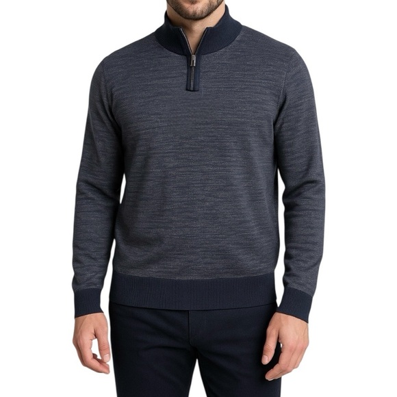 David Donahue 1/4 Zip Sweater Navy Merino Wool Blend Mock Neck Pullover M NWT